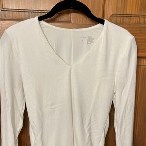 Soma  White Ribbed Long Sleeve V-Neck Bodysuit